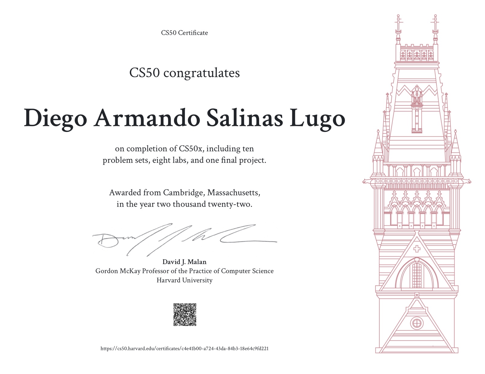CS50's Introduction to Computer Science certificate
